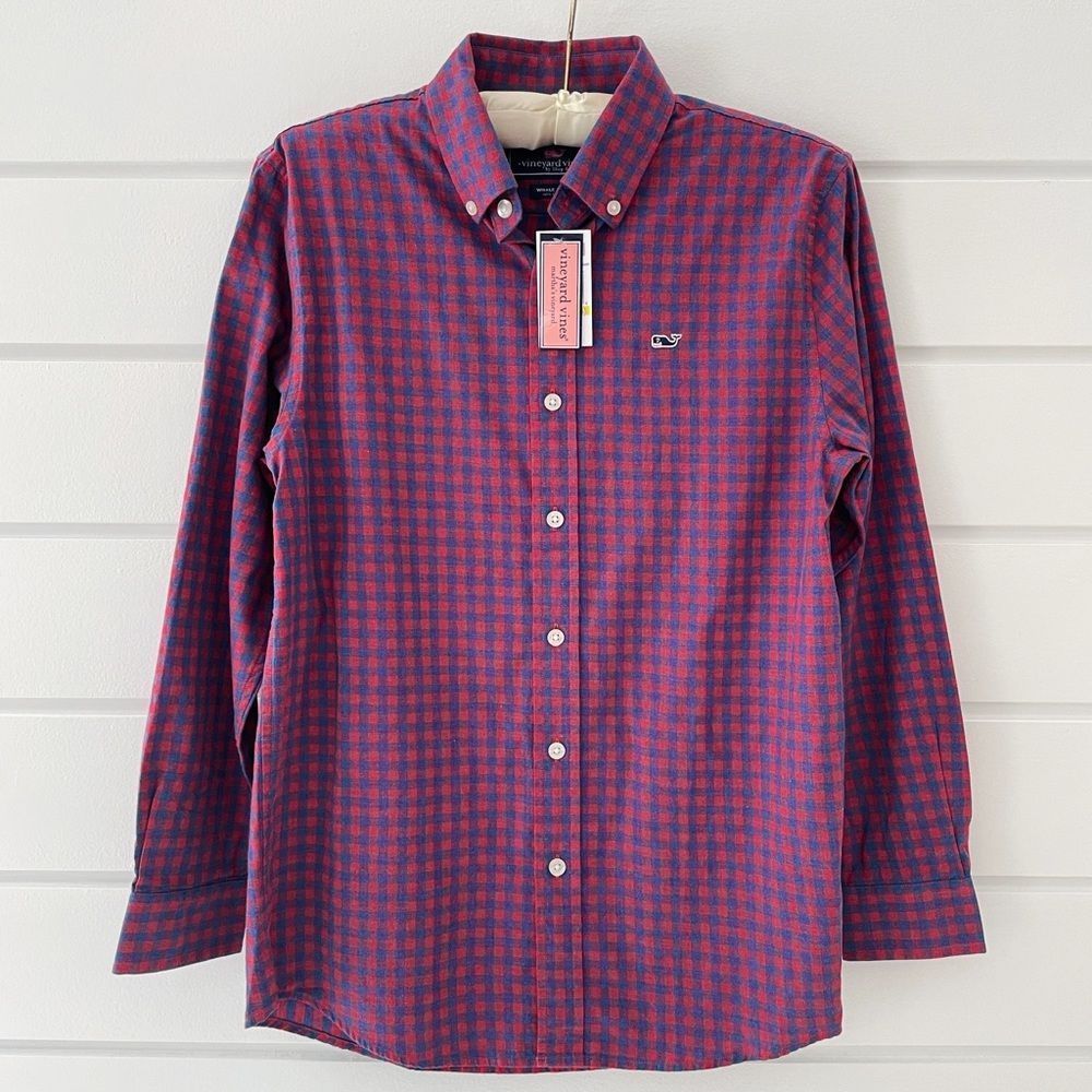 Vineyard Vines Kids Red and Blue Checkered Button Down Shirt